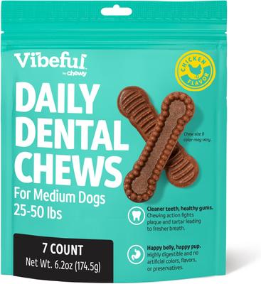 Medium Daily Dental Chew Treats for Dogs, Chicken Flavor, 30 count, bundle of 2