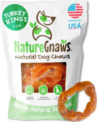 Golosinas masticables naturales para perros USA Turkey Rings, bolsa de 8 oz