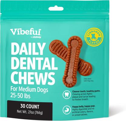 Medium Daily Dental Chew Treats for Dogs, Chicken Flavor, 30 count, bundle of 2