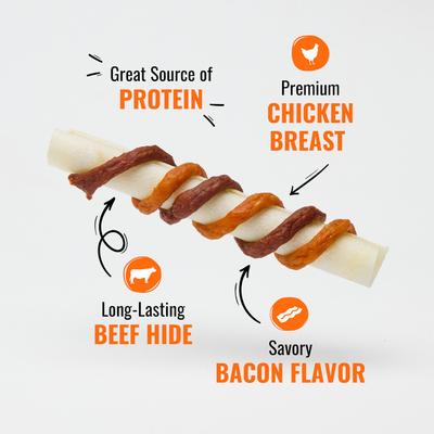 Triple Flavor Chicken, Bacon & Beef Dog Treat Chew Crunch Rolls, 5 count