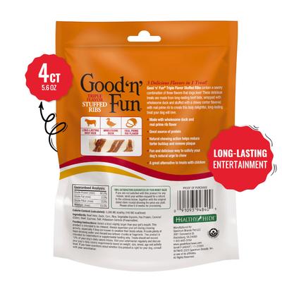 Costillas rellenas de triple sabor, carne de res, pato y costillas de primera calidad, masticables para perros, 4 unidades