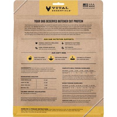 Alimento para perros liofilizado de pato crudo, entrada y mezcla de bocaditos suaves, bolsa de 14 oz