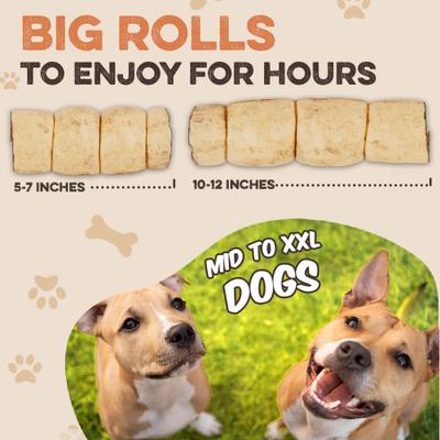 Rawhide-Free Peanut Butter Flavored Beef Cheek Rolls Long Lasting Dog Chews, 5 to 7-inch, 4 count