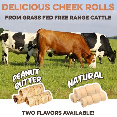 Rawhide-Free Peanut Butter Flavored Beef Cheek Rolls Long Lasting Dog Chews, 5 to 7-inch, 4 count