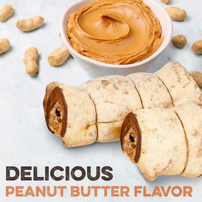Rawhide-Free Peanut Butter Flavored Beef Cheek Rolls Long Lasting Dog Chews, 5 to 7-inch, 4 count