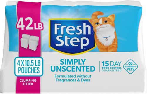 Bundle: Starter Kit - Fresh Step Simply Unscented Clumping Clay Cat Litter, 10.5-lb bag, pack of 4 + 2 other items