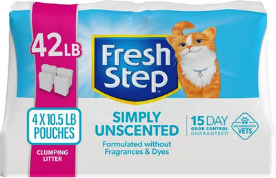 Bundle: Starter Kit - Fresh Step Simply Unscented Clumping Clay Cat Litter, 10.5-lb bag, pack of 4 + 2 other items