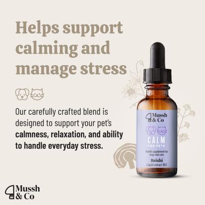 Mussh & Co Calm Reishi Mushroom Liquid Supplement for Dogs & Cats, 1.69-fl oz bottle