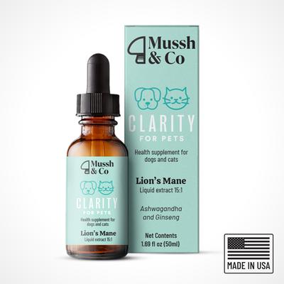 Mussh & Co Clarity Lions Mane Mushroom Liquid Supplement for Dogs & Cats, 1.69-fl oz bottle