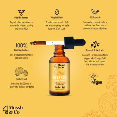 Mussh & Co Defence Turkey Tail Mushroom Liquid Supplement for Dogs & Cats, 1.69-fl oz bottle