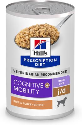 Brain Care + j/d Joint Care Rice & Turkey Wet Dog Food, 13-oz can, case of 12