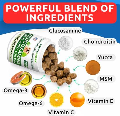 Glucosamine Chondroitin Peanut Butter Flavored Hip & Joint Chews Supplement for Dogs, 120 count