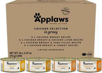 Comida húmeda para gatos con selección de pollo en salsa, lata de 2.47 oz, caja de 24