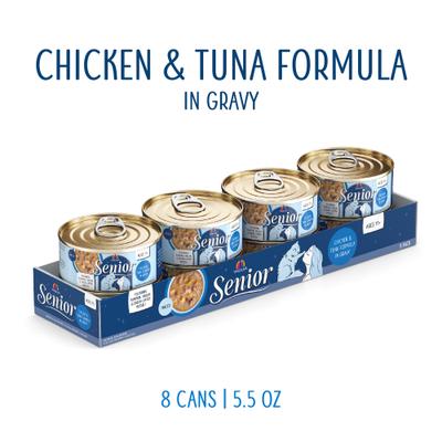 Senior Grain-Free Chicken & Tuna Formula in Gravy Wet Cat Food, 5.5-oz can, case of 8