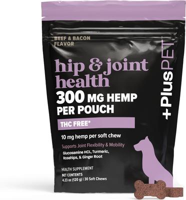 Pet Hip & Joint Health Beef & Bacon Flavored Soft Chew Full Spectrum Hemp Extract Joint Health Supplement for Dogs, 60 count