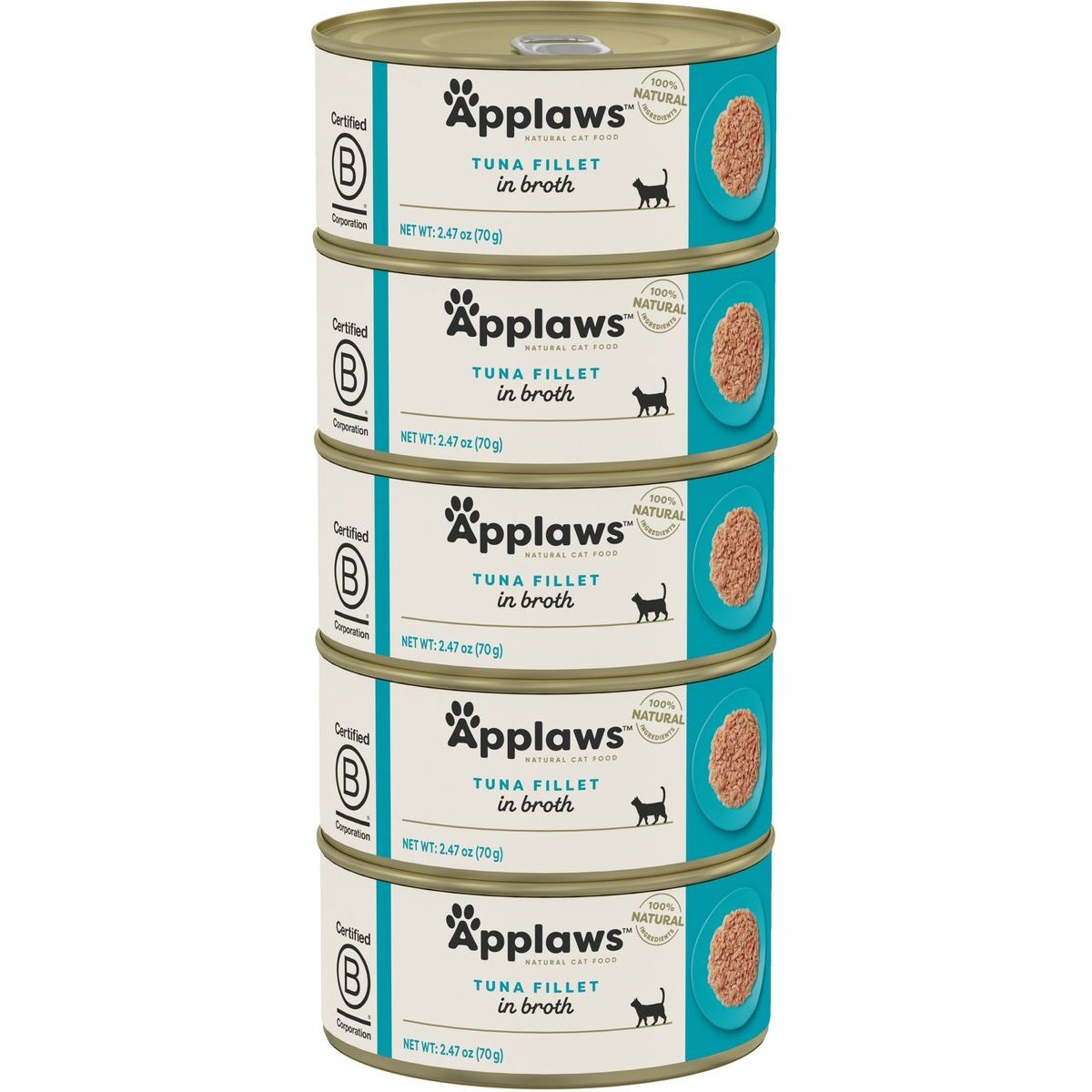 Applaws, Filete de Atún en Caldo, 5 latas × 70 g