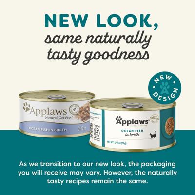 Alimento húmedo para gatos con pescado de mar en caldo, ingredientes limitados, lata de 2.47 oz, caja de 5