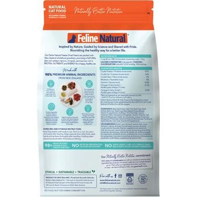 Alimento liofilizado para gatos New Zealand Beef & Hoki Feast sin cereales, bolsa de 1.8 lb