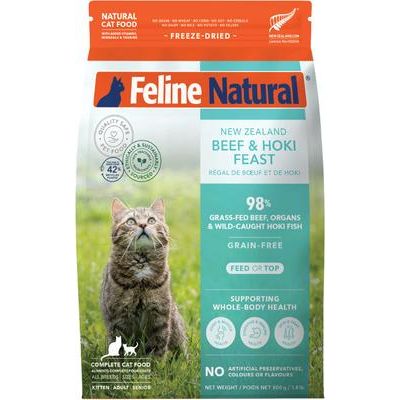 Alimento liofilizado para gatos New Zealand Beef & Hoki Feast sin cereales, bolsa de 1.8 lb