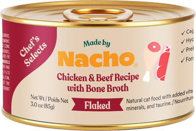 Flaked Chicken & Beef Recipe in Bone Broth Wet Cat Food, 3-oz can, case of 12