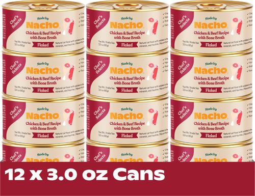 Flaked Chicken & Beef Recipe in Bone Broth Wet Cat Food, 3-oz can, case of 12