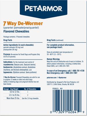 7 Way Dewormer for Hookworms, Roundworms & Tapeworms for Small Breed Dogs, 2 count