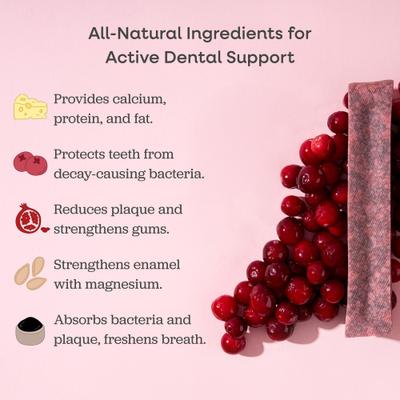 Golosinas masticables dentales para perros con sabor a arándano, 5 unidades