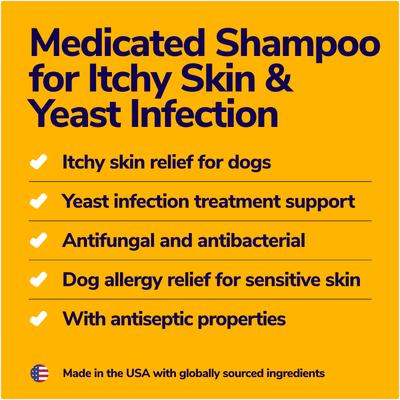 Medicated Dog Shampoo for Antibacterial Itchy Skin, Yeast Infection, Hot Spot & Allergy Relief with Hydrocortisone, 16-fl oz bottle