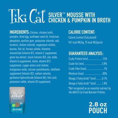 Silver Mousse Chicken & Pumpkin Grain-Free Senior Wet Cat Food, 2.8-oz pouch, case of 12