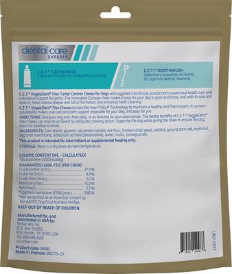 C.E.T. VeggieDent Flex + Joint Health Dental Chews for Large Dogs, over 66lbs, 30 count