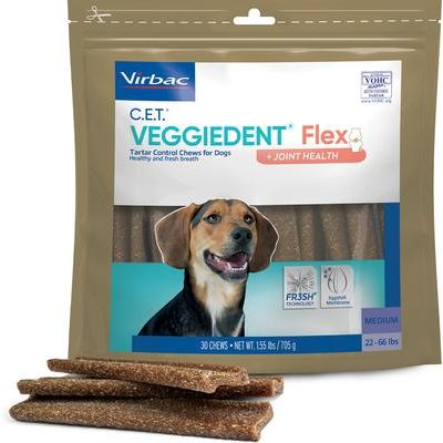 C.E.T. VeggieDent Flex - Masticables dentales para la salud articular para perros medianos, 30 unidades