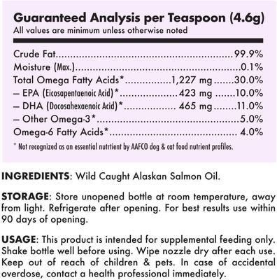 Wild Caught Alaskan Salmon Oil Liquid Skin & Coat Supplement for Dogs & Cats, 8-fl oz bottle