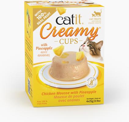 Tazas cremosas con mousse de frutas, atún y pollo con premio para lamer de arándanos para gatos, taza de 0.9 oz, 4 unidades
