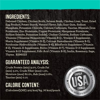 Backcountry Grain-Free Real Chicken & Trout Recipe Cuts Morsels in Gravy Cat Food Pouches, 3-oz, case of 24