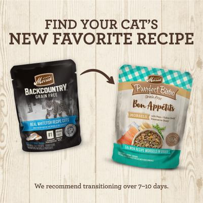 Backcountry Grain-Free Morsels in Gravy Real Whitefish Recipe Cuts Cat Food Pouches, 3-oz, case of 24