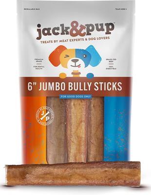 Odor Free 6-inch Jumbo Beef Bully Stick Dog Chew, 6 count