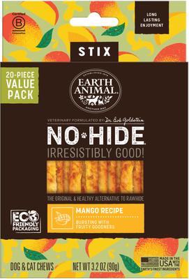 No-Hide Stix Long Lasting Natural Rawhide Alternative Mango Vegetarian Recipe Chew Dog & Cat Treat Sticks, 20 count