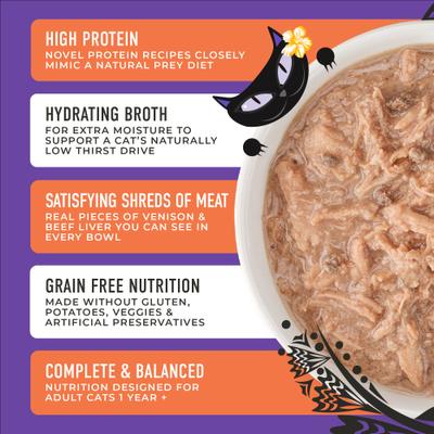 After Dark Venison & Beef Liver Grain-Free Shredded Wet Cat Food, 3-oz can, case of 12