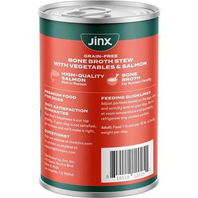 Alimento húmedo para perros sin cereales, estofado de caldo de huesos con salmón y verduras, lata de 13 oz, caja de 12