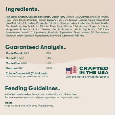 Alimento húmedo para perros sin cereales, estofado de caldo de huesos con salmón y verduras, lata de 13 oz, caja de 12