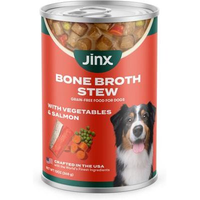 Alimento húmedo para perros sin cereales, estofado de caldo de huesos con salmón y verduras, lata de 13 oz, caja de 12