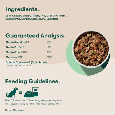 Homemades Grain-Free Beef & Chicken Pate Wet Dog Food Meal Topper, 3-oz pouch, case of 8