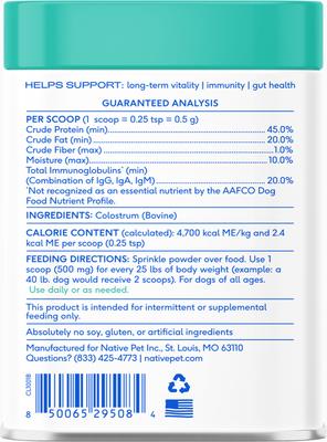 Colostrum Immune System Powder Supplement for Dogs, 2.2-oz bag