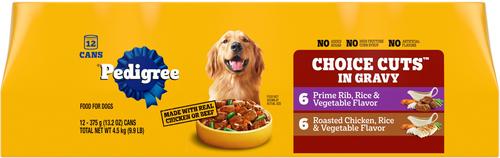 Bundle: Pedigree Adult Complete Nutrition Chicken Flavor Dry Dog Food + Homestyle Meals Prime Rib, Rice & Vegetable Flavor in Gravy & Roasted Chicken, Rice & Vegetable Flavor in Gravy Canned Soft Wet Food Variety Pack
