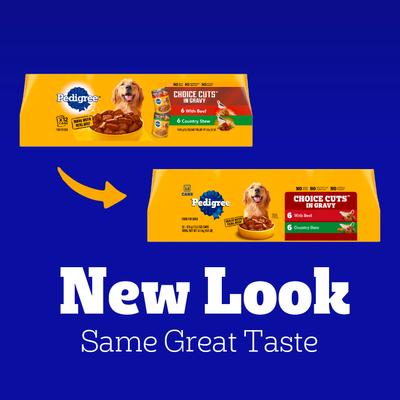 Paquete: Alimento seco Pedigree Complete Nutrition con sabor a pollo asado, arroz y vegetales + Paquete variado de alimento húmedo enlatado para perros con cortes selectos en salsa de res y estofado campestre