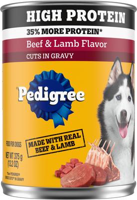 High Protein Beef & Lamb Flavor in Gravy Canned Wet Dog Food, 13.2-oz can, case of 12