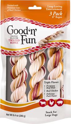 Triple Flavor Twist Ropes Pork, Beef & Chicken Dog Treat Chews, Large, 3 count