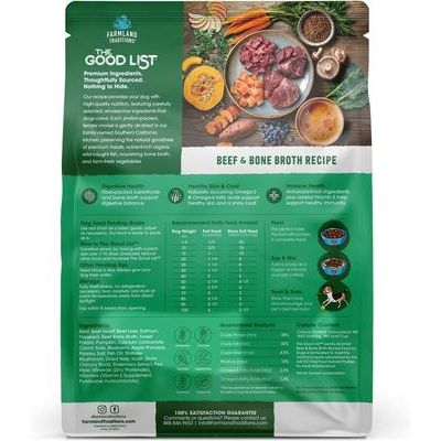 Alimento para perros adultos secado al aire con suavidad, receta de caldo de res y huesos The Good List, bolsa de 2.2 lb