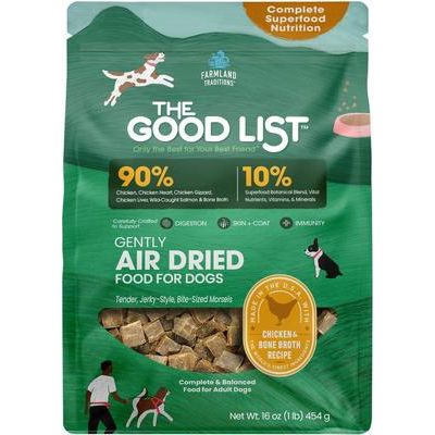 Alimento para perros adultos secado al aire con suavidad, receta de caldo de pollo y hueso The Good List, bolsa de 16 oz
