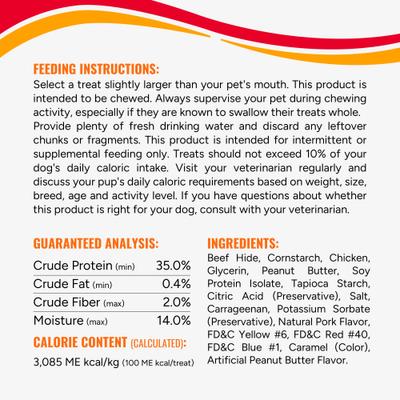 Chicken Wrapped Small Rolls Triple Flavor Chicken, Peanut Butter & Pork Dog Treat Chew, 4 Count